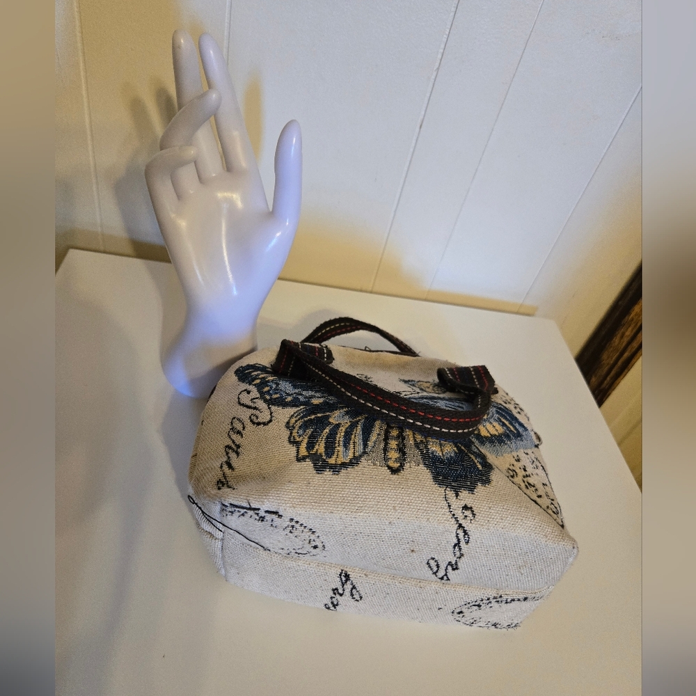 Blue Butterfly Embroidered Canvas Tote - Women's Small Handbag - Picture 3 of 6